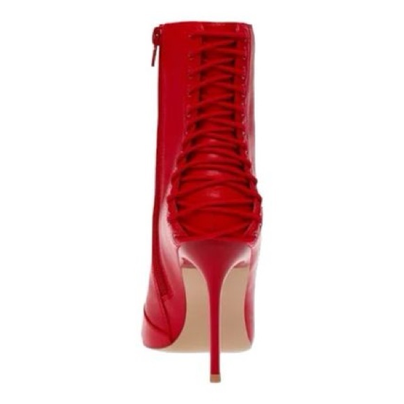 NWOB $159  Steve Madden, the Allnight Laced Stiletto Heel Booties RED - Picture 6 of 7